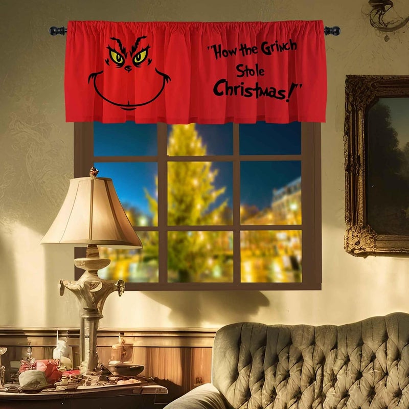 SUNWISHA Kitchen Curtain Valances - Whimsical Red Xmas Decor for Windows - Short Bathroom & Laundry Curtains - 52x18inch - Image 4